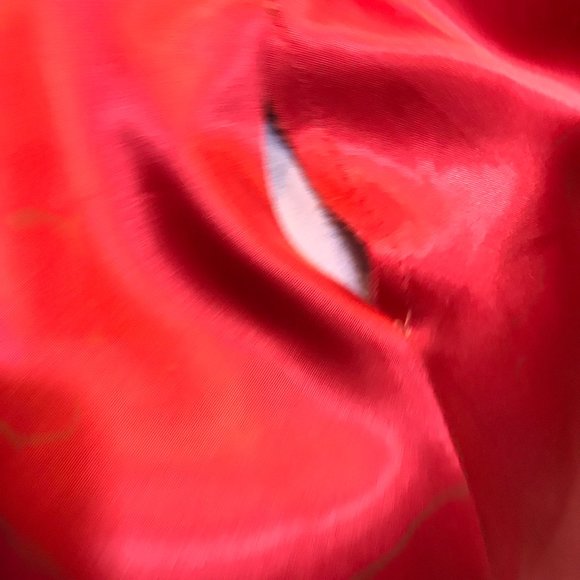 Vintage Woman's Bright Red Peacoat Jacket GUC Retro Pleated Skirt Attached Belt - Picture 9 of 10